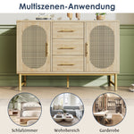 Rattan Sideboard 3 Drawers 2 Doors Adjustable Shelves 120x40x74cm Sonoma Oak