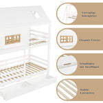 Children's Bunk Bed with Roof, Windows & Drawers, White Pine