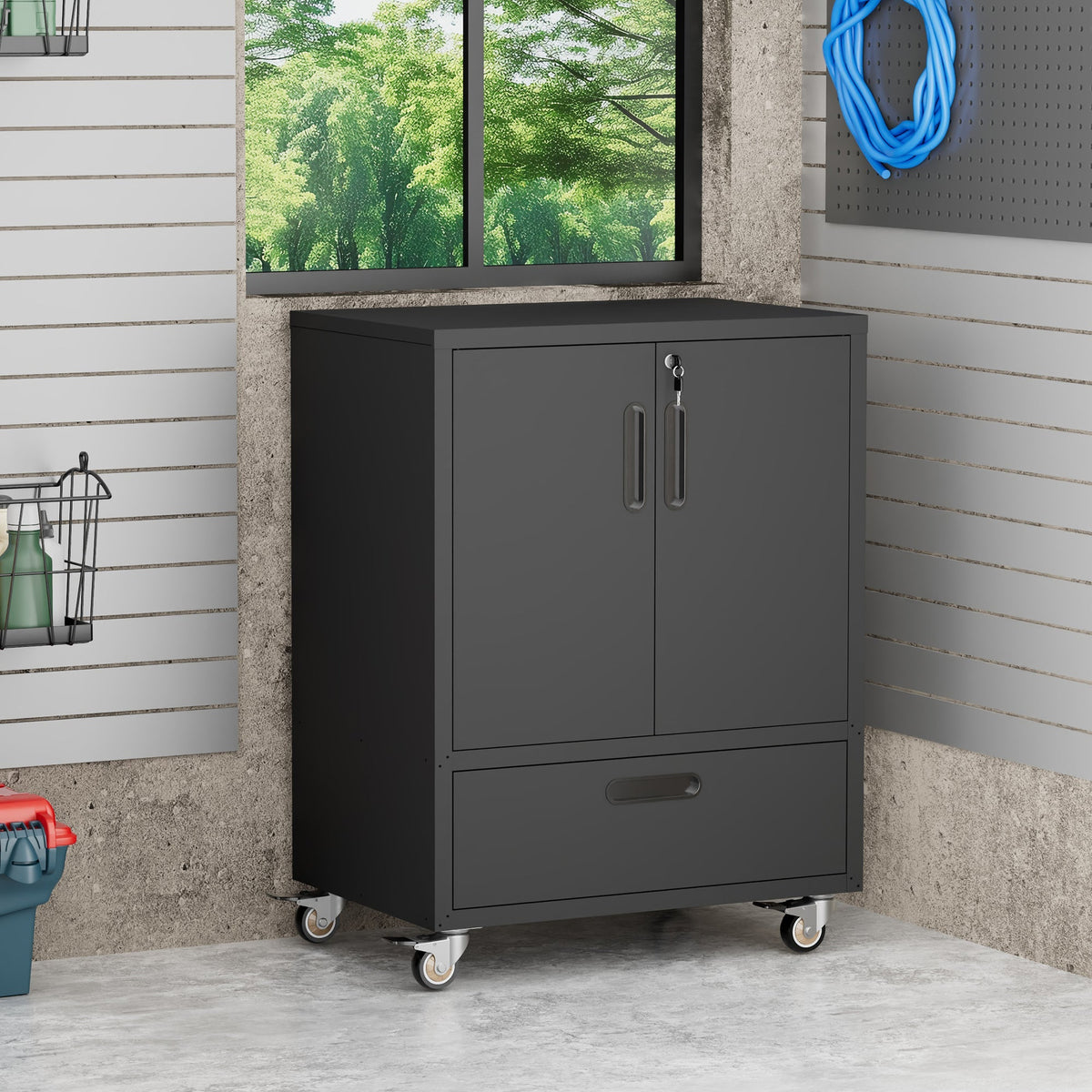 Rolling Metal Tool Cabinet Heavy-Duty Storage H101.5xW76xD51cm - Black/Grey
