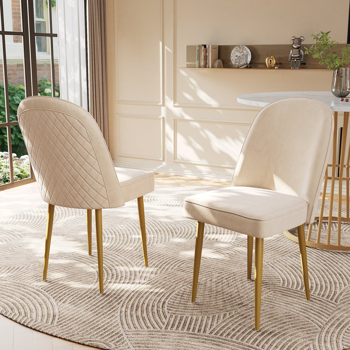 Dining Chairs, Modern Velvet with Golden Metal Legs, Beige (Set of 4)