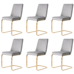 Velvet Dining Chair Set of 6 Diamond Back Gold Metal Legs Grey