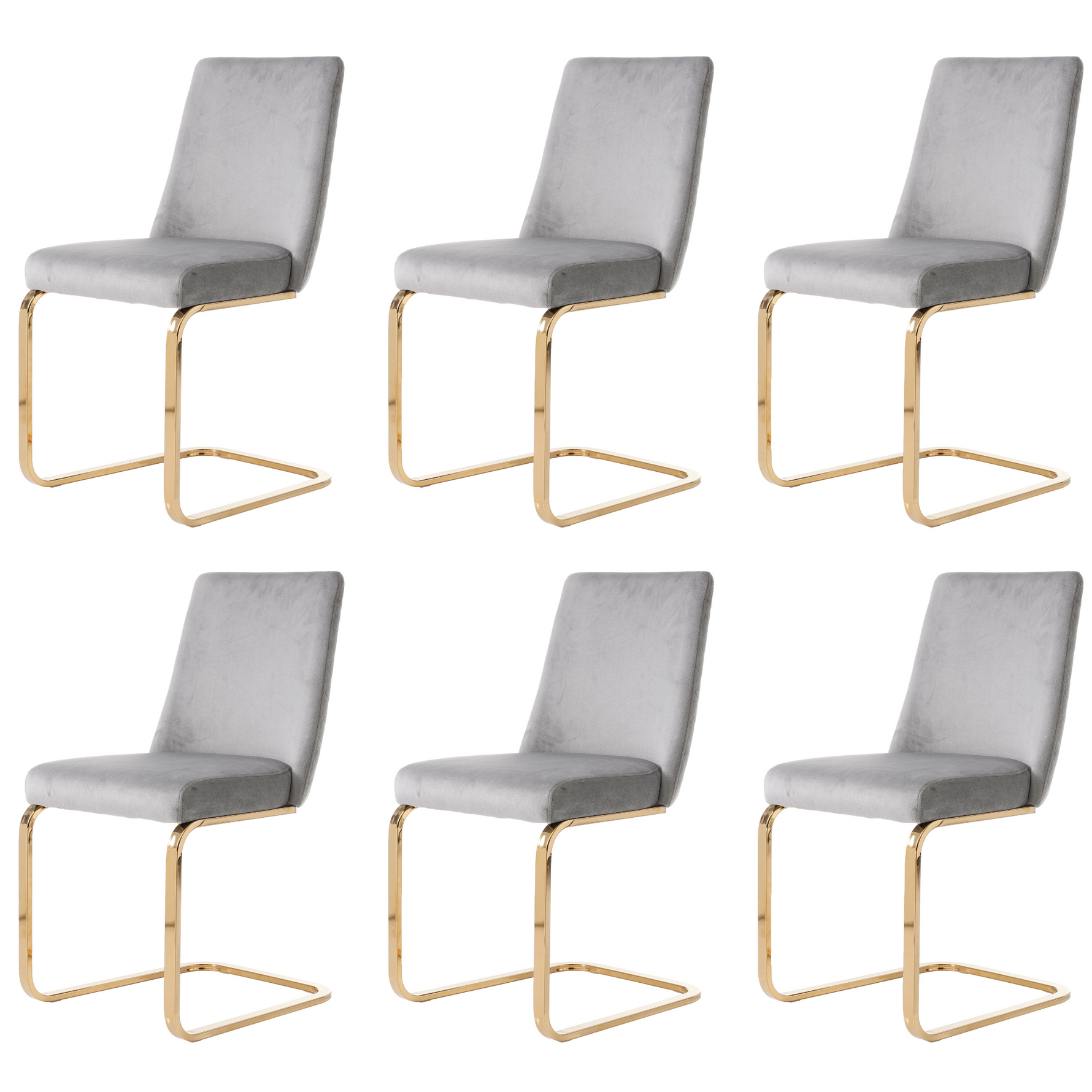 Velvet Dining Chair Set of 6 Diamond Back Gold Metal Legs Grey