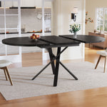 Round Extendable Dining Table, X-Metal Frame, Marble Look Black