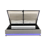 Upholstered Bed, 180x200cm LED & Hydraulic Storage, Faux Leather Light Grey
