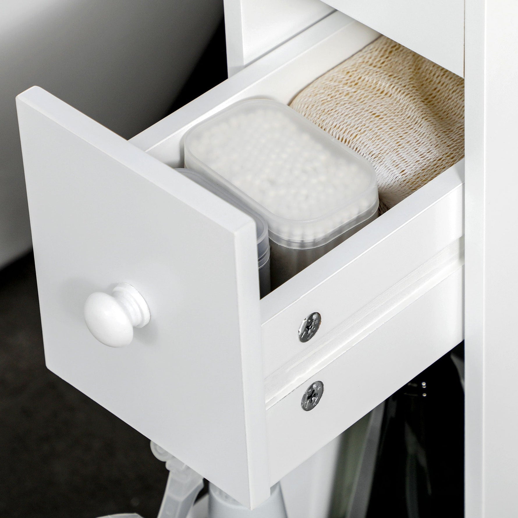 Bathroom Cabinet Niche Trolley with Wheels 2 Drawers Open Compartment, White