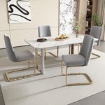 Velvet Dining Chair Set of 2 Diamond Back Gold Metal Legs - Grey