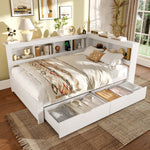 Daybed with 2 Drawers and USB Charging Ports, 140 x 200 cm, White Chipboard