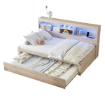 Daybed with Pull-Out Bed, LED Lights and USB Port, Natural Finish