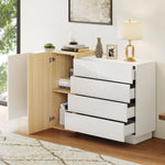 Sideboard Storage Cabinet, High-Gloss Modern Wood-Colored White