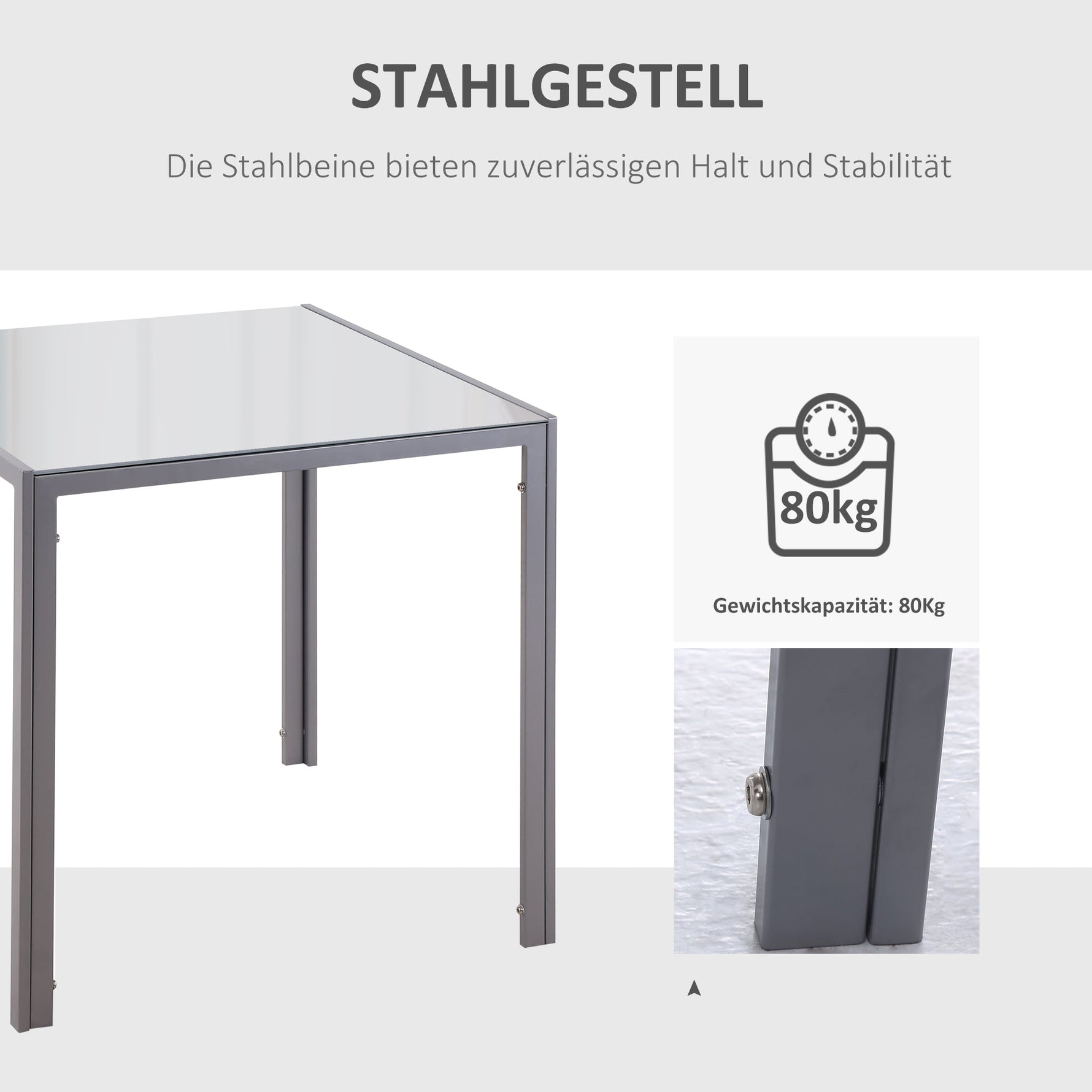 Square Dining Table 4 Person Tempered Glass Modern Grey