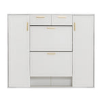 Modern shoe cabinet with adjustable shelves, 2 drawers, folding and 2 doors, white