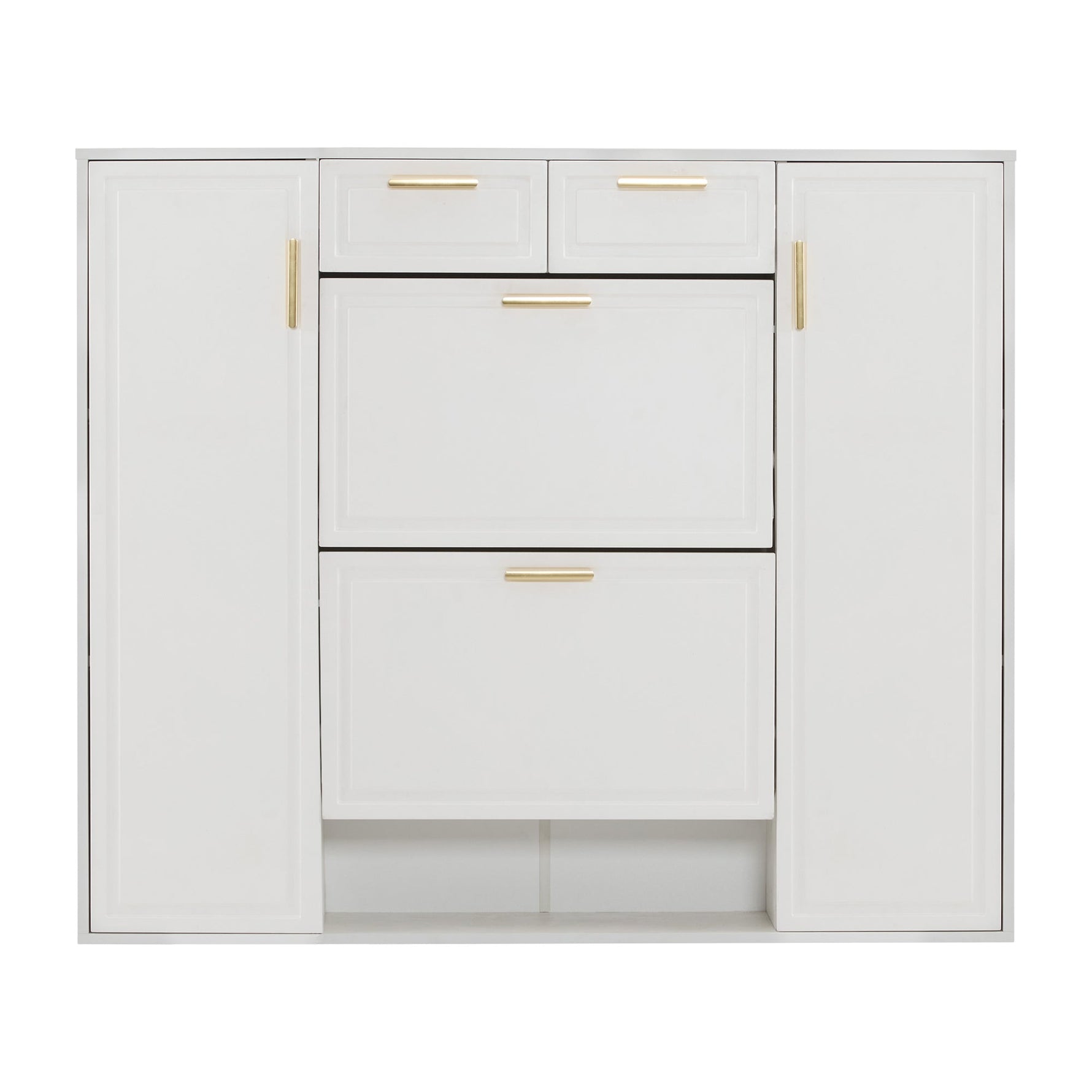 Modern shoe cabinet with adjustable shelves, 2 drawers, folding and 2 doors, white