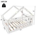 Children's Flatbed with House Rail and LED Beads, 140 x 190 cm, Pine Wood, White