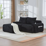Modular 2-Seater Sofa with Ottomans, Cup Holders and Storage Pockets, Black Corduroy