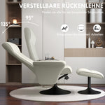 Reclining Armchair with Footstool, Swivel Lounge TV Chair, 150kg Capacity, Microfiber Fabric, Cream White