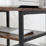 Corner Desk with Shelf and Drawer, L-Shaped, Rustic Brown Chipboard Metal