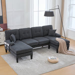 U-shaped Sofa, Large 4-Seater Two Chaise Lounges Modern, Dark Grey Linen Fabric