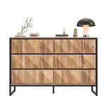 Sideboard & Chest of Drawers, Metal Legs, Raised Doors, Black and Natural Wood