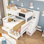 Multifunctional Children's Bunk Bed with Chalkboard and Drawers, 90x200cm and 140x200cm, White