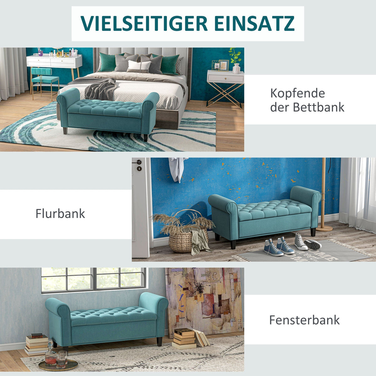 Upholstered Bench with Storage, 120 kg Load Capacity, 126x48.5x47 cm, Green Velvet Look