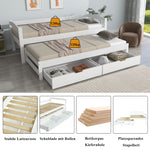 Daybed 90x200cm with Trundle & 2 Drawers, White Solid Wood