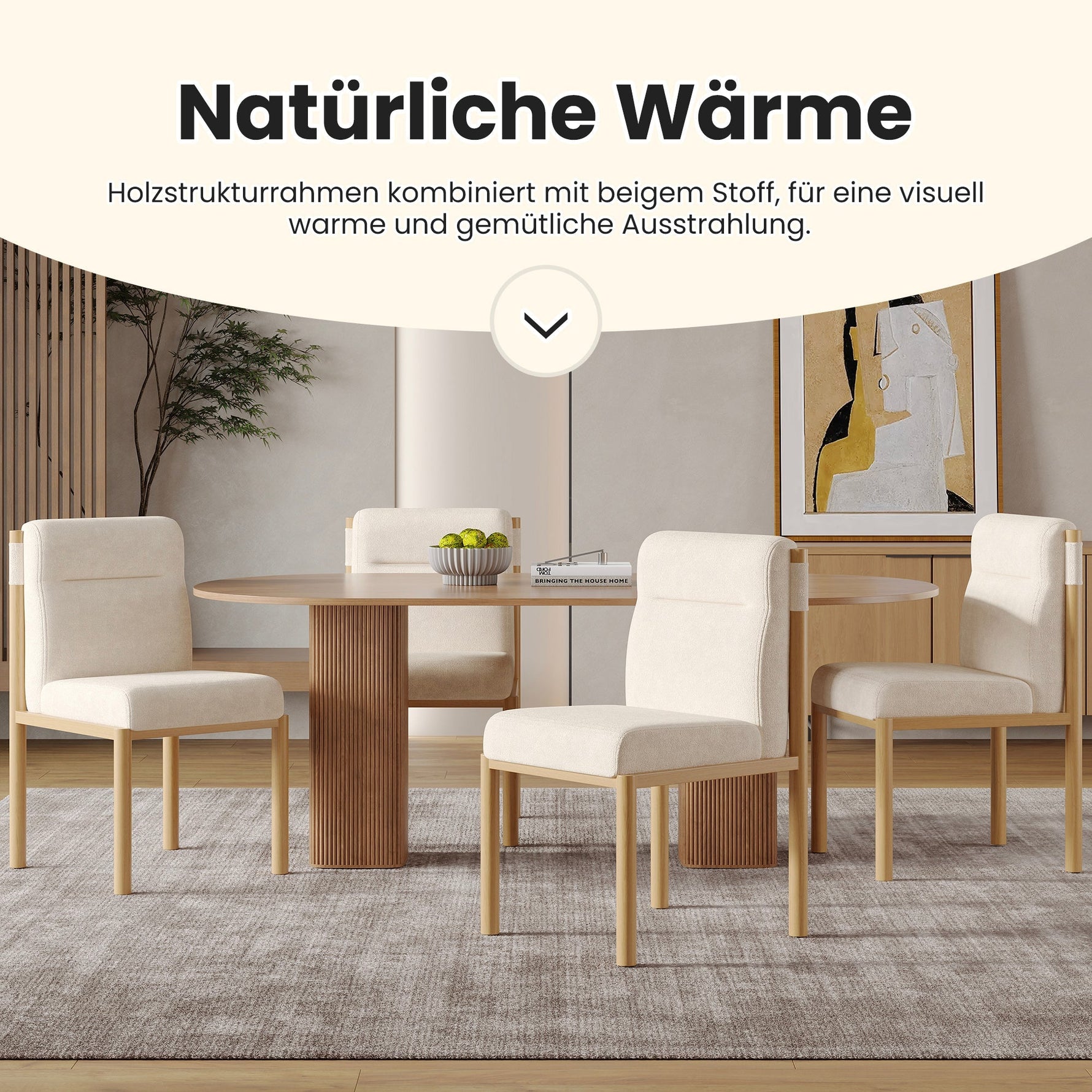 Dining Chairs Set of 4 Oak-Effect Frame Padded Sherpa Beige