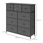 Chest of Drawers/Sideboard, 10 Foldable Fabric Drawers, Steel Black