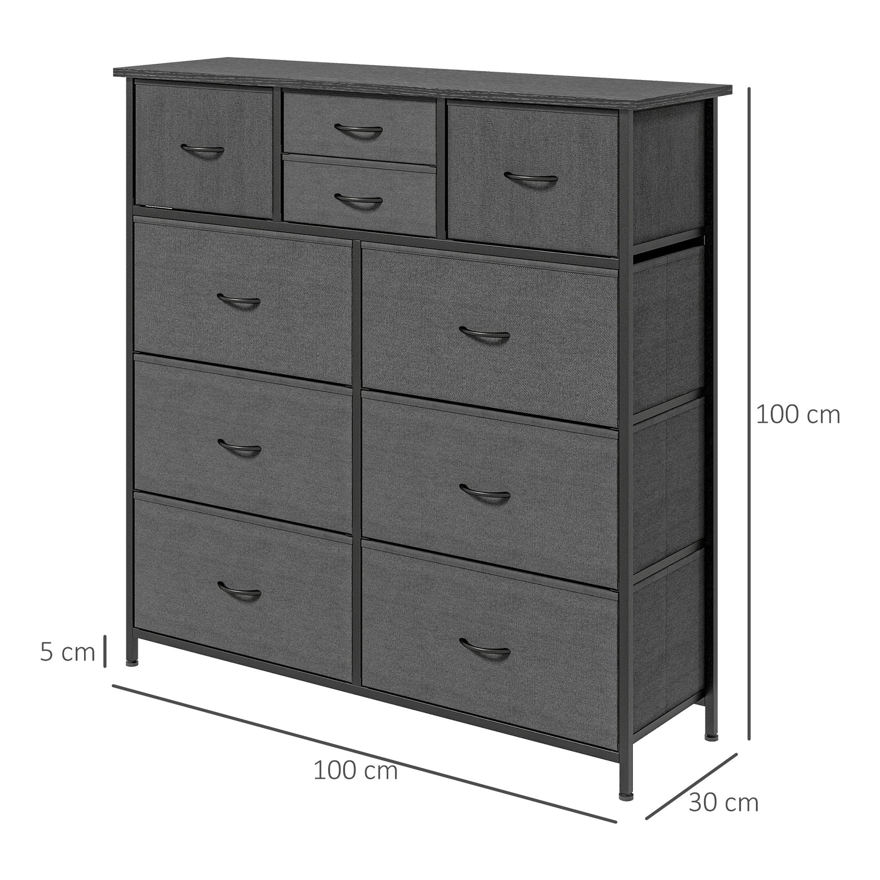 Chest of Drawers/Sideboard, 10 Foldable Fabric Drawers, Steel Black