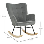 Rocking Chair Armchair with Wooden Runners, Velvet Look, Dark Grey