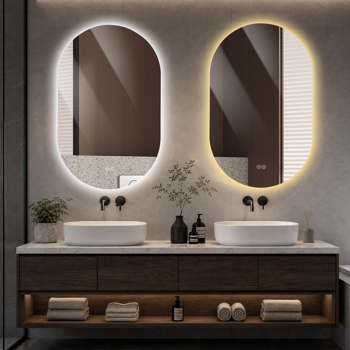 Capsule LED Bathroom Mirror 50x80cm Anti-Fog, Tempered Glass