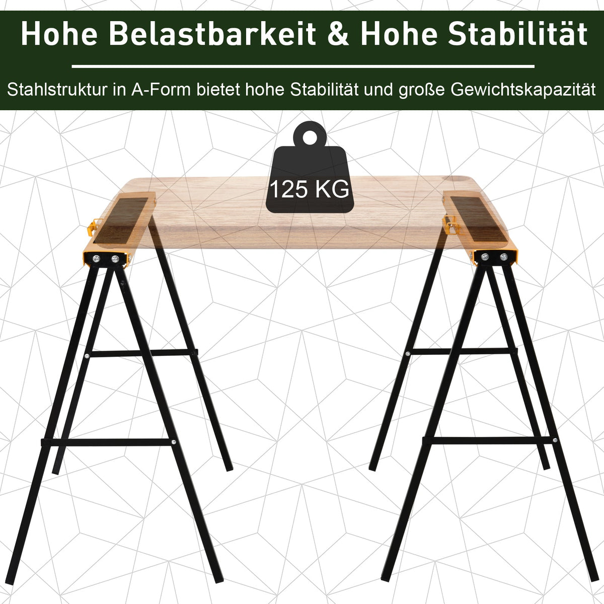 Folding Sawhorse Stand Non-Slip 125 kg Load Capacity, Orange/Black Steel