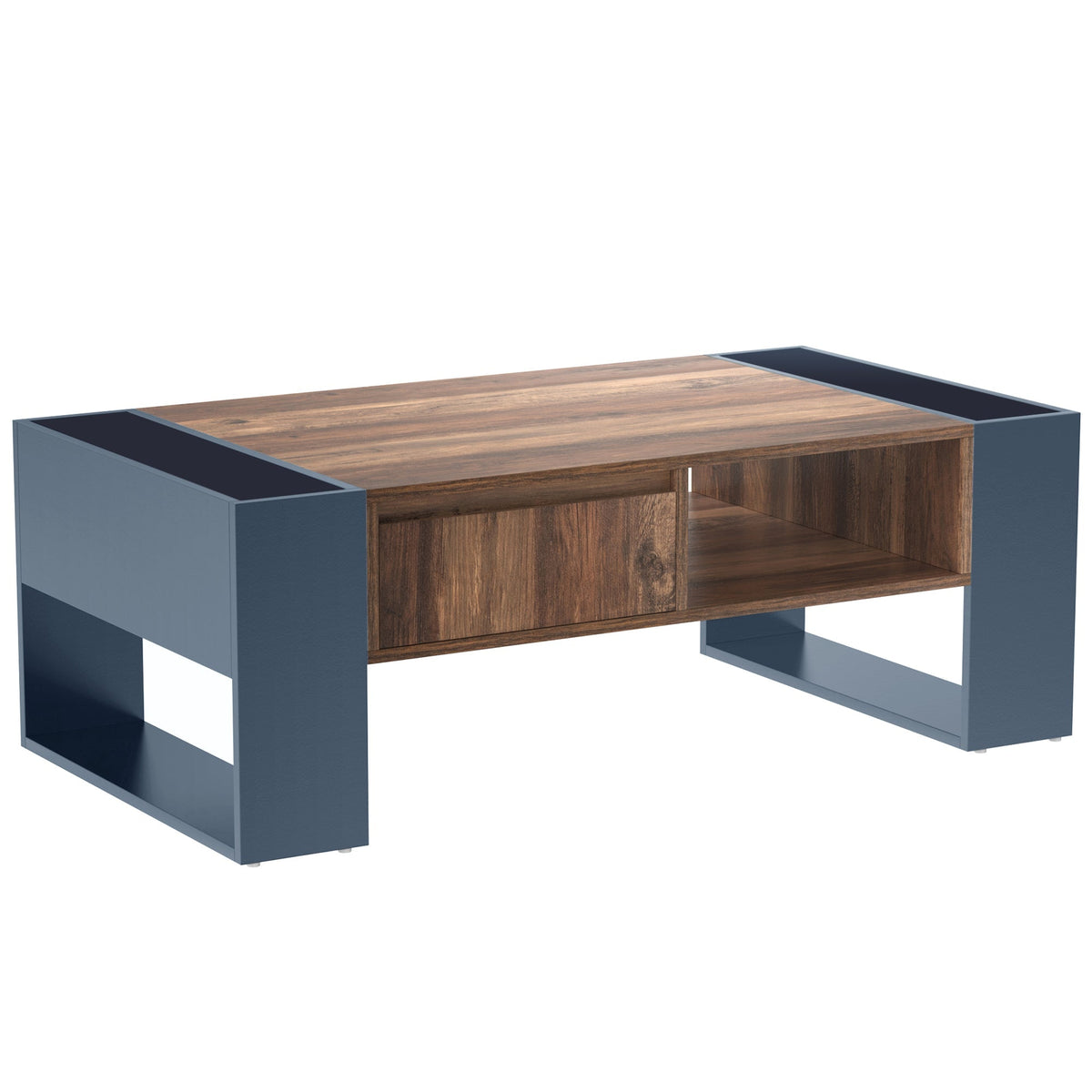 Coffee Table with Handleless Drawer & Double-Sided Storage, Anthracite Wood Grain