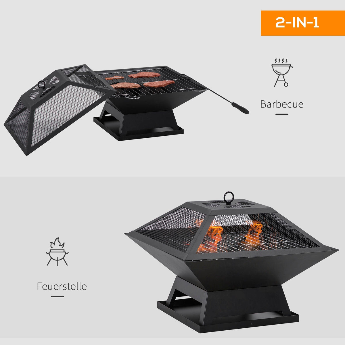 Fire Bowl Garden, Grill Grate Spark Guard, Steel Black