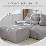 3-Seater Modular Corduroy Sofa with Ottomans, Cup Holders and Storage, Light Grey