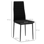 Set of 4 Dining Chairs Armless Fabric Upholstery Metal Legs - Black