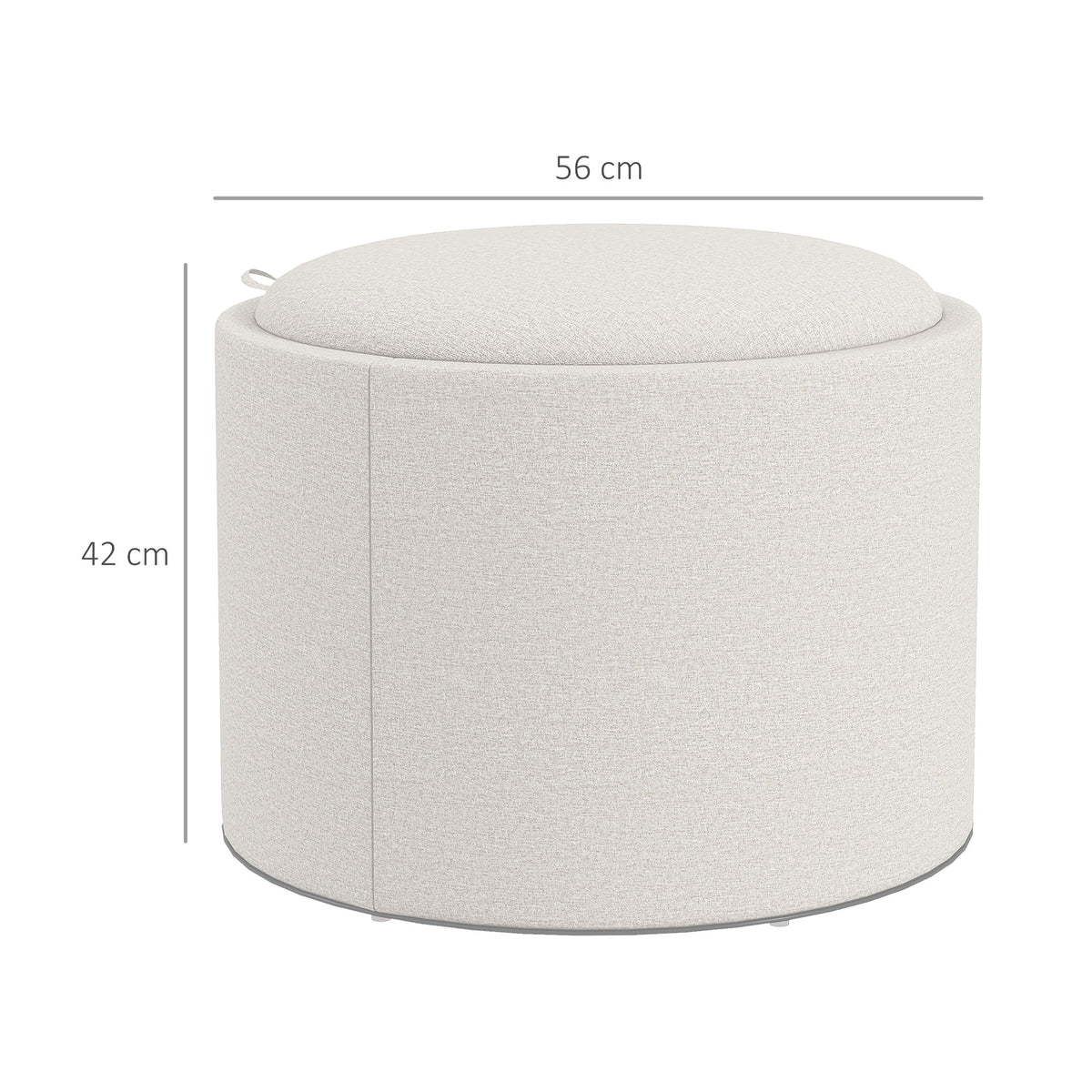 Ottoman Round Stool with Storage & Folding Lid, Cream Linen Look