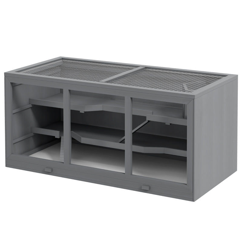 Dwarf Hamster Cage, 3-Tier Rodent Villa, Wood Gray