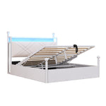 Multifunctional Double Bed with Hydraulic Storage, Canopy, LED and USB, 140x190cm, White Wrought Iron