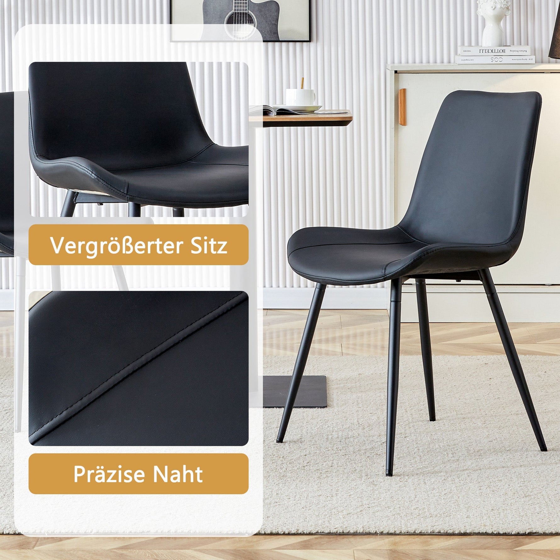 Round Dining Set 100cm Table 4 Faux Leather Chairs - Wood Look/Black