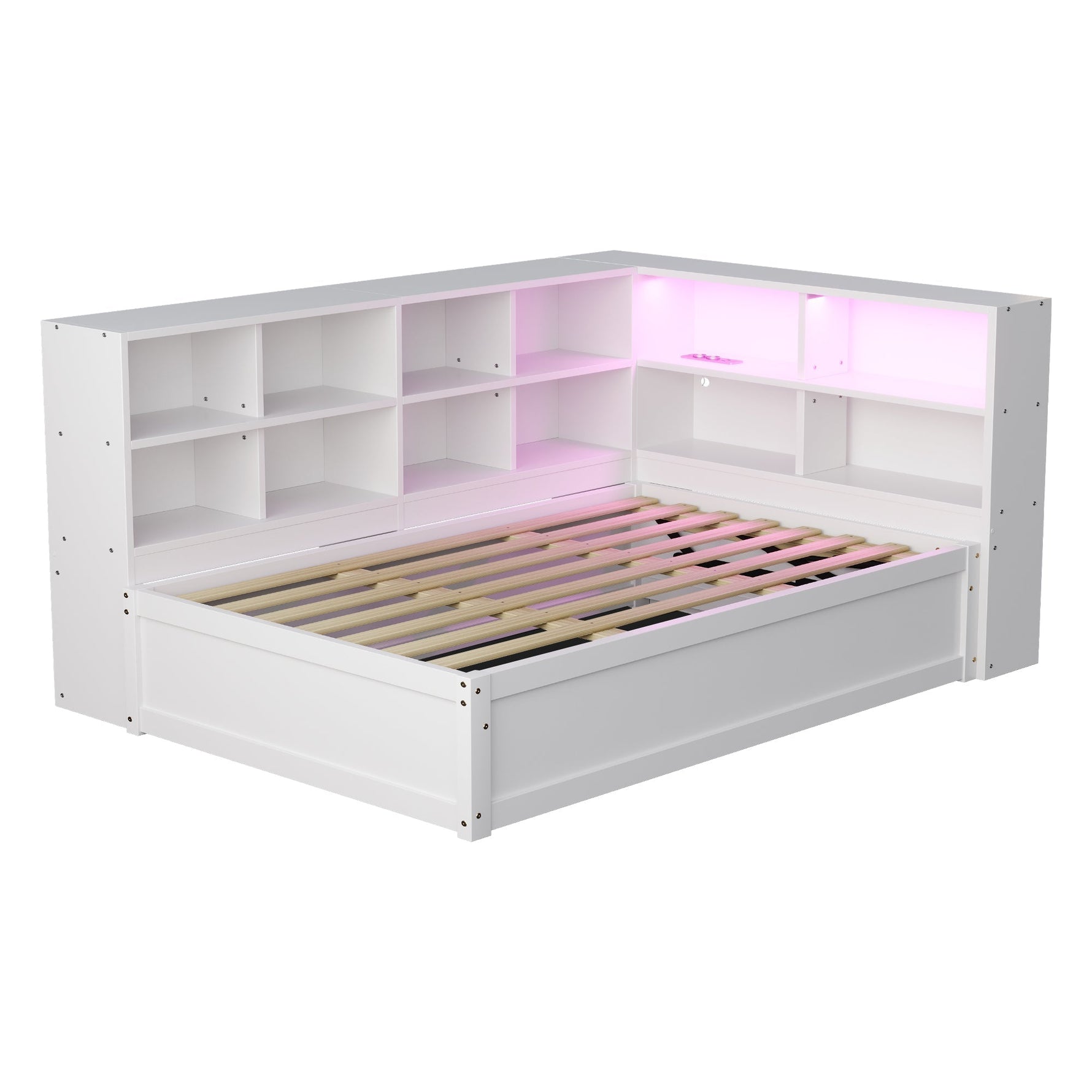 Sofa Bed, 90x200 Multifunctional with Sockets, Storage, Light Bar, Hydraulic, Solid Wood, White
