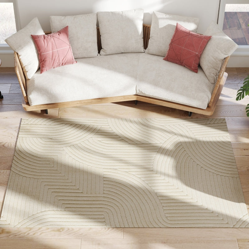 Machine-Woven Rug, 15mm High, Non-Slip, Cream White