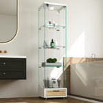 Modern Glass Display Cabinet LED Lights Drawers 4 Shelves - White