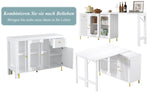 Buffet Sideboard Folding Extendable Top Rotating Glass Wave Doors - White