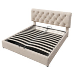 Hydraulic Upholstered Bed 140x200cm with Storage, Natural