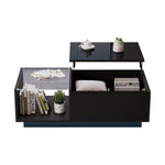 LED Coffee Table, Height-Adjustable with Hidden Storage and Shelf, High-Gloss