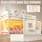 Loft Bed 90x200cm with Window, Storage & LED, Natural White Pine