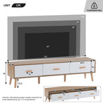 Vintage TV Low Panel Wooden Cabinet/Table 150*35*39cm, Light Wood/White