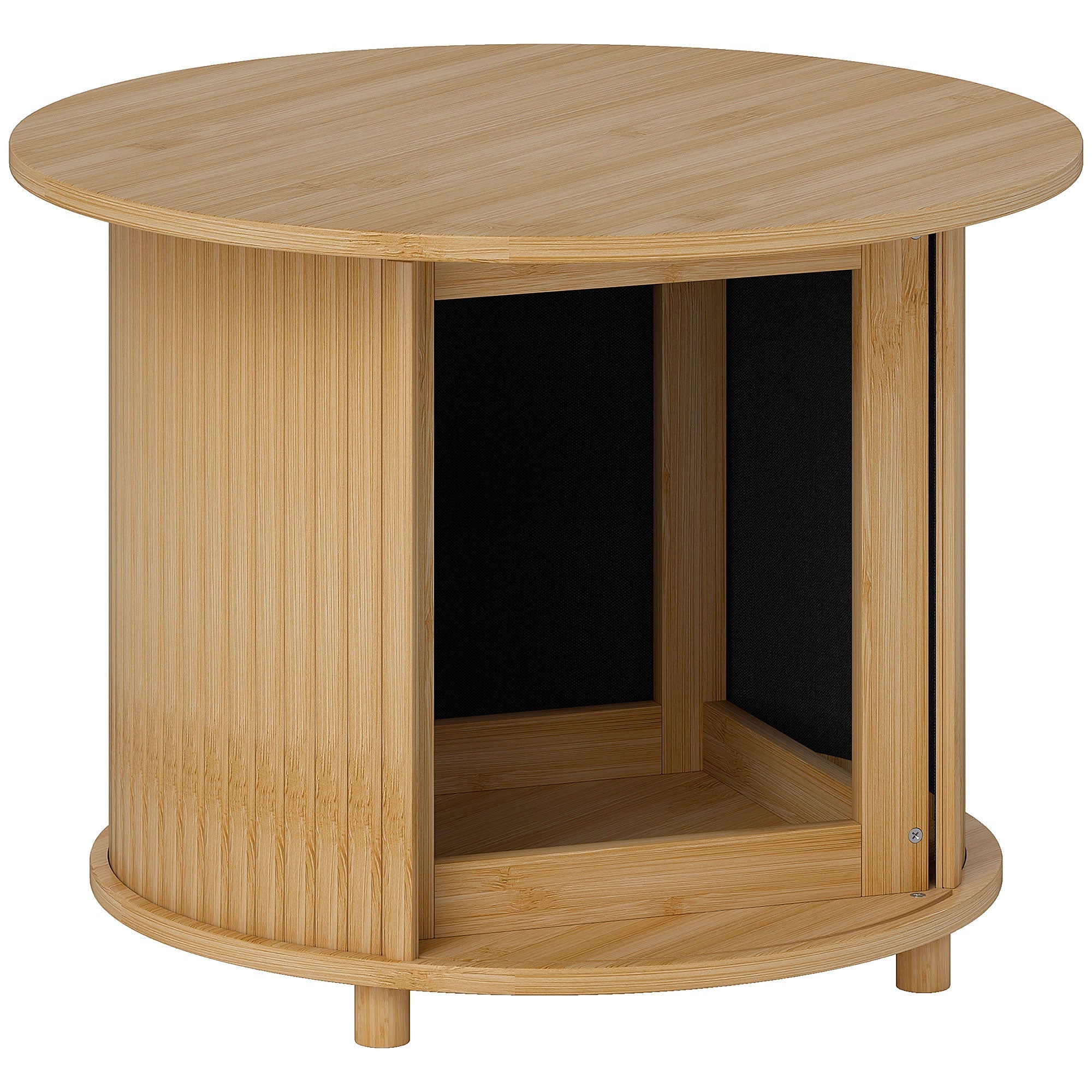 Bamboo Coffee Table, Hidden Storage Round Side Table, Natural