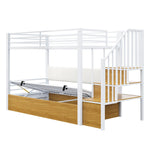Iron Loft Bed with Padded PU Backrest and Hydraulic Function, 90x200cm, White