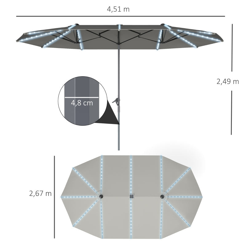 Double Parasol, Solar LED, UV 50+, Aluminium, Dark Grey